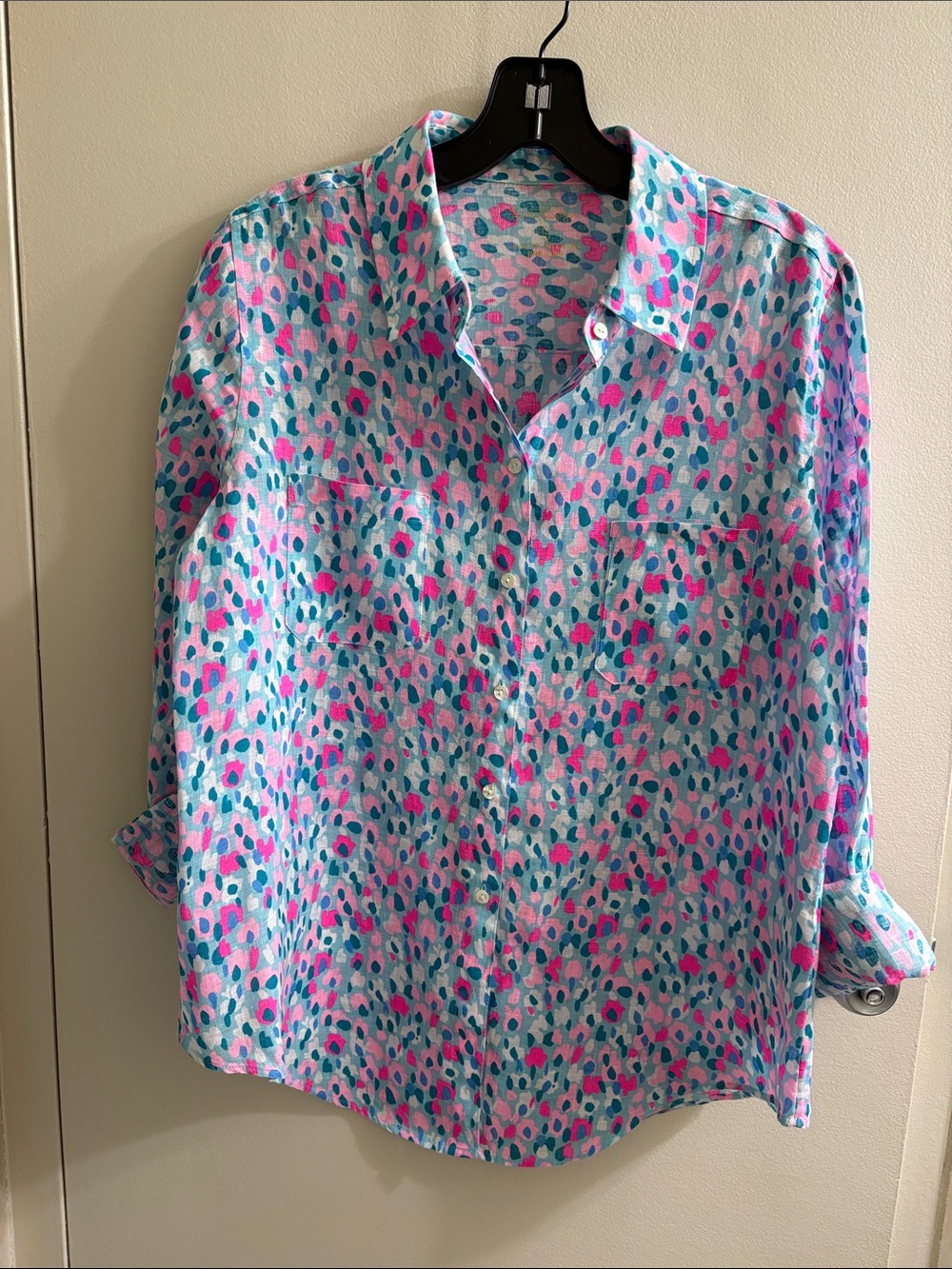 Lilly Pulitzer Linen Button-Up Shirt in Multi-Color Print